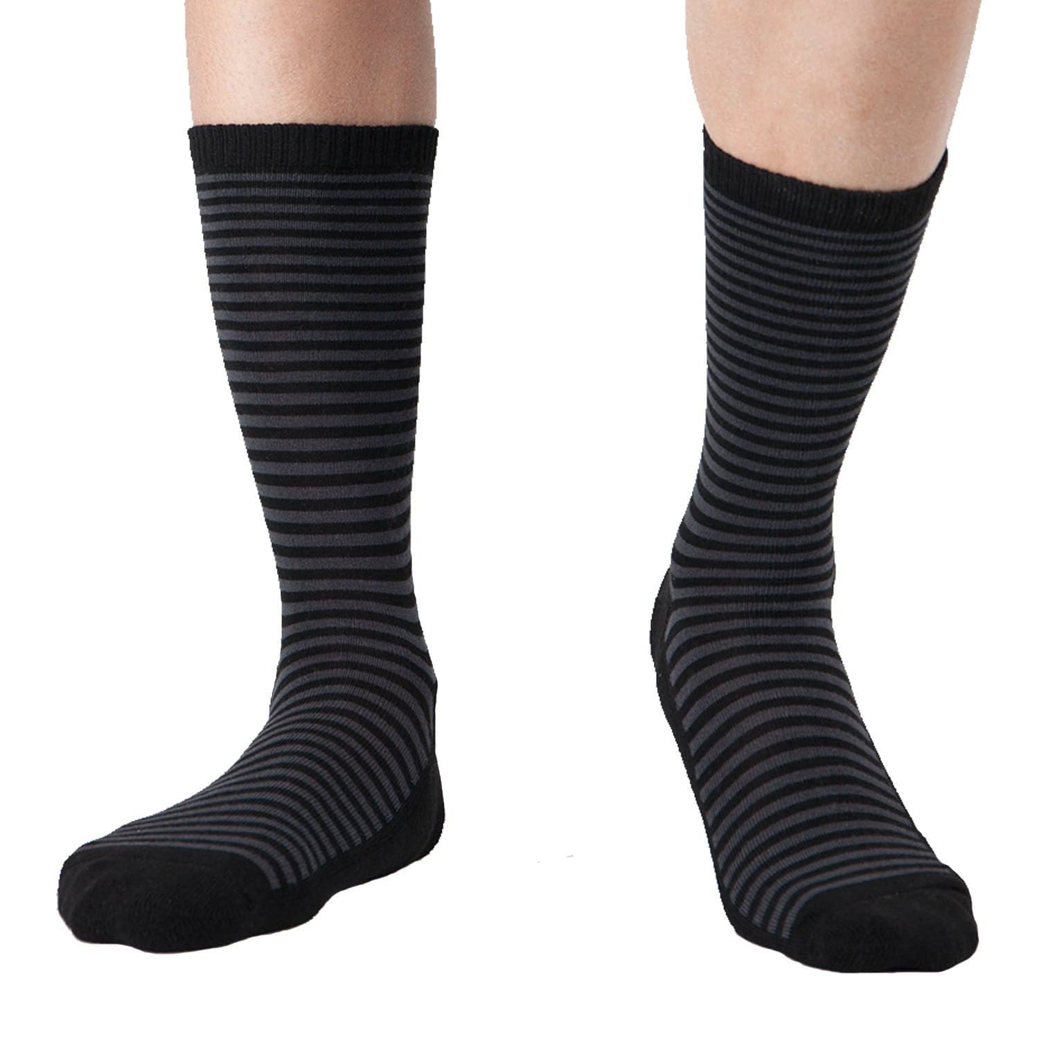 Striped Design, Bamboo Crew Dress Socks Cushioned, 4 Pairs - md-diab